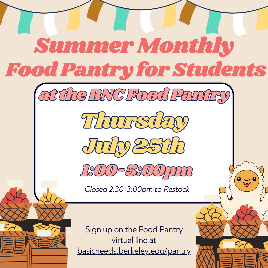 BNC Food Pantry on Thursday 7/25 from 1-5 pm